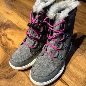 Sorel Kids Gray Boots with Pink Accents
